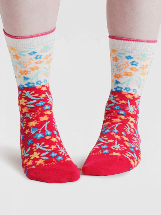 Daisy Ditsy Bio-Baumwollsocken Weiss-Rot (Gr. 4-7)