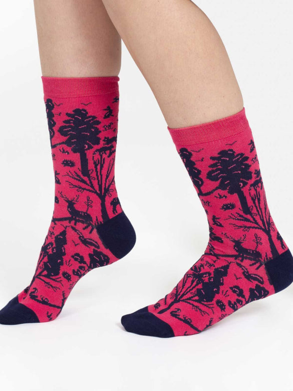 Woodland Scene Bio-Baumwollsocken Pink (Gr. 4-7)