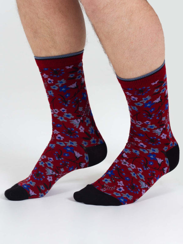 Scattered Flower Socken Bordeaux (Gr. 7-11)