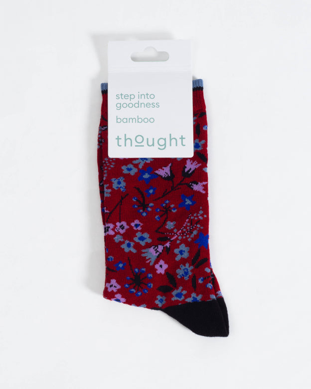 Scattered Flower Socken Bordeaux (Gr. 7-11)