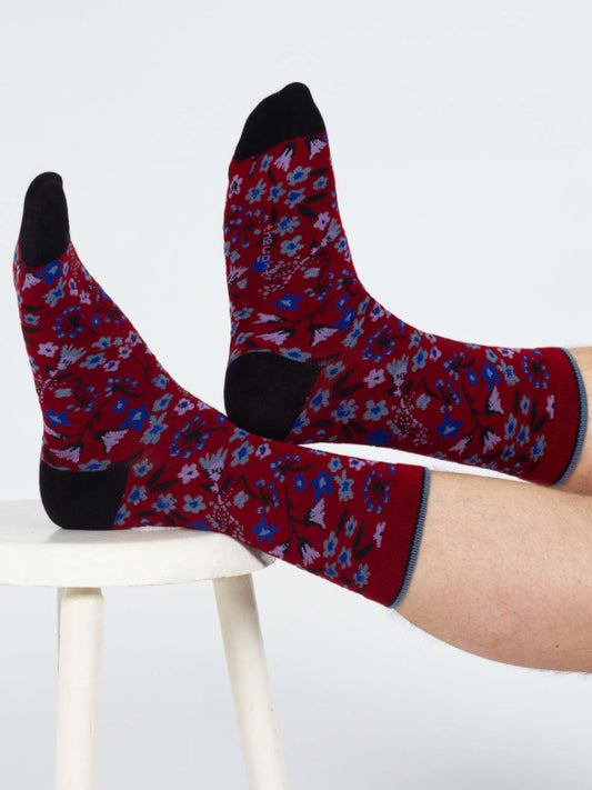 Scattered Flower Socken Bordeaux (Gr. 7-11)
