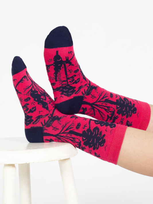Woodland Scene Bio-Baumwollsocken Pink (Gr. 4-7)