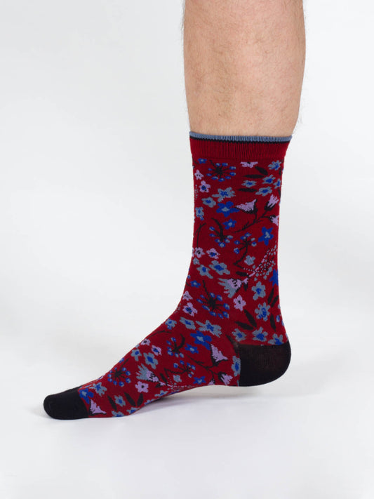 Scattered Flower Socken Bordeaux (Gr. 7-11)