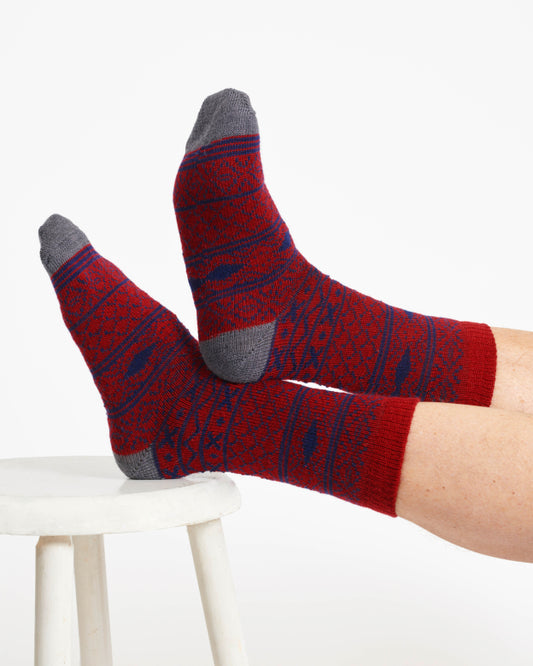 Gemusterte Wollsocken Socken Rot (Gr. 7-11)