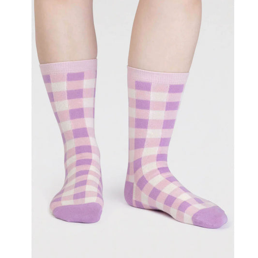 Gingham Check Bio-Baumwollsocken Rosa (Gr. 4-7)